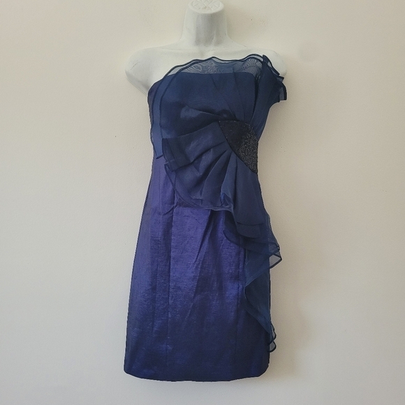 Vintage Betsy & Adam Strapless Mini Dress in Black and Blue Party Cocktail Dress - Picture 1 of 12